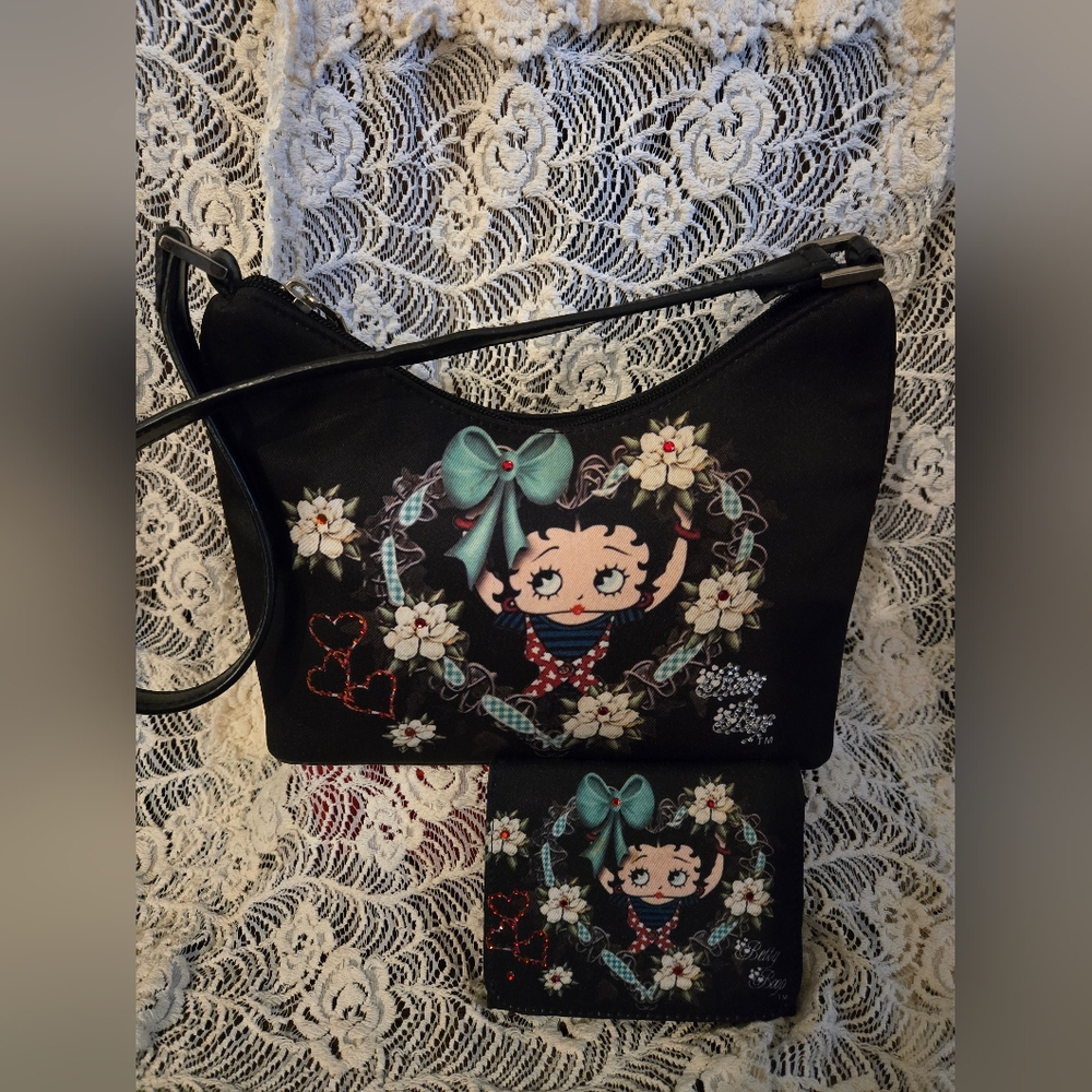 Betty Boop Y2K Black Shoulder Bag & Wallet Set
